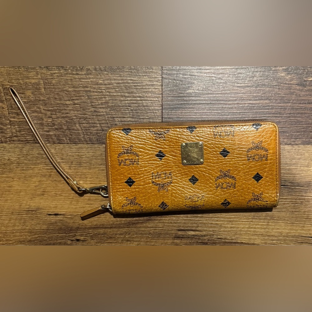 MCM Cognac Leather Long Zippy Organizer/Wallet with Wristlet Strap - Picture 1 of 13